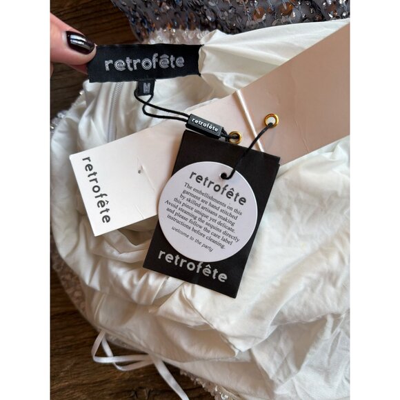 Retrofête Olivia Sequin Halter Midi Dress White Womens Size Medium - Picture 11 of 12